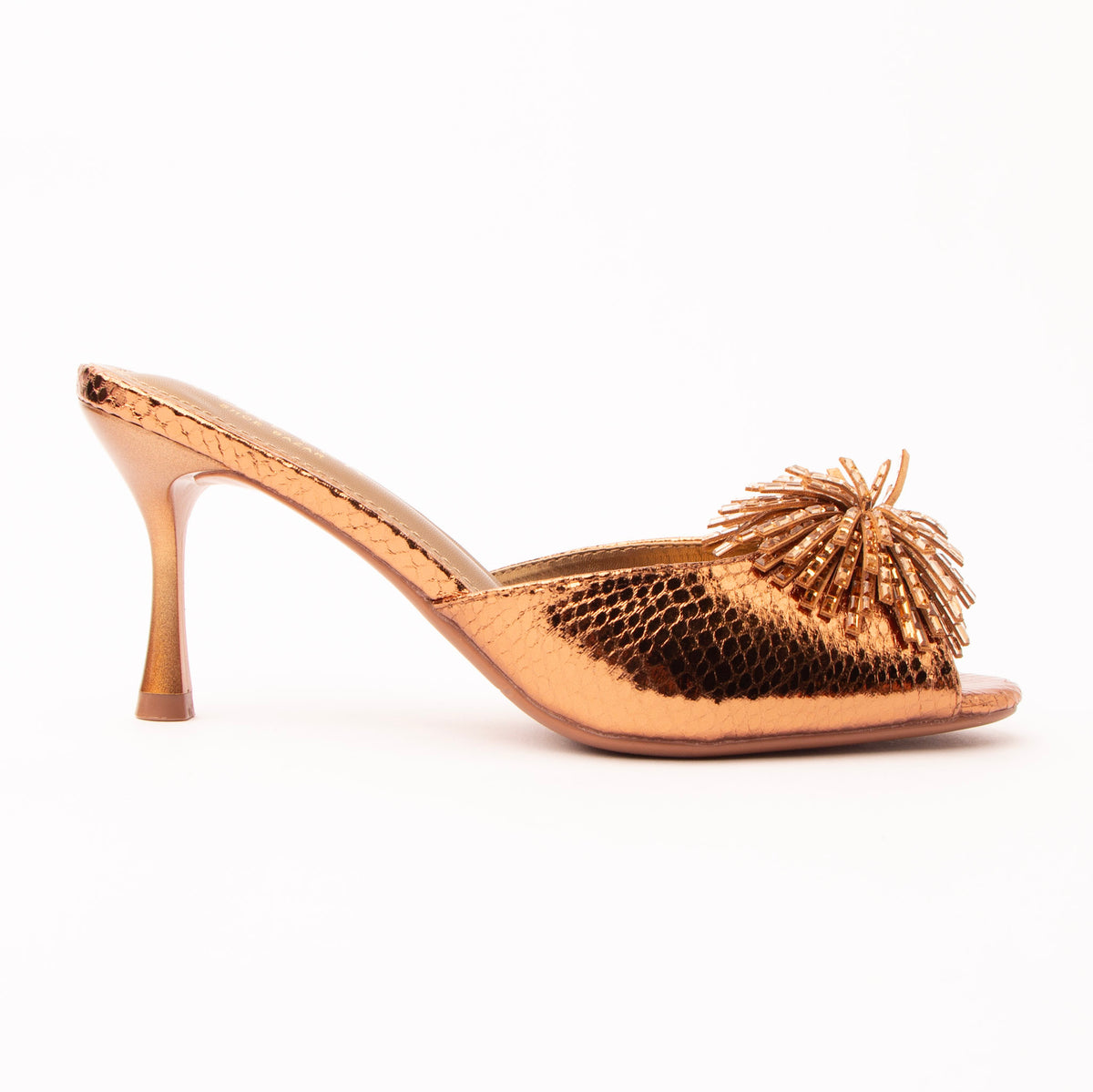 Brown mules for women, side view