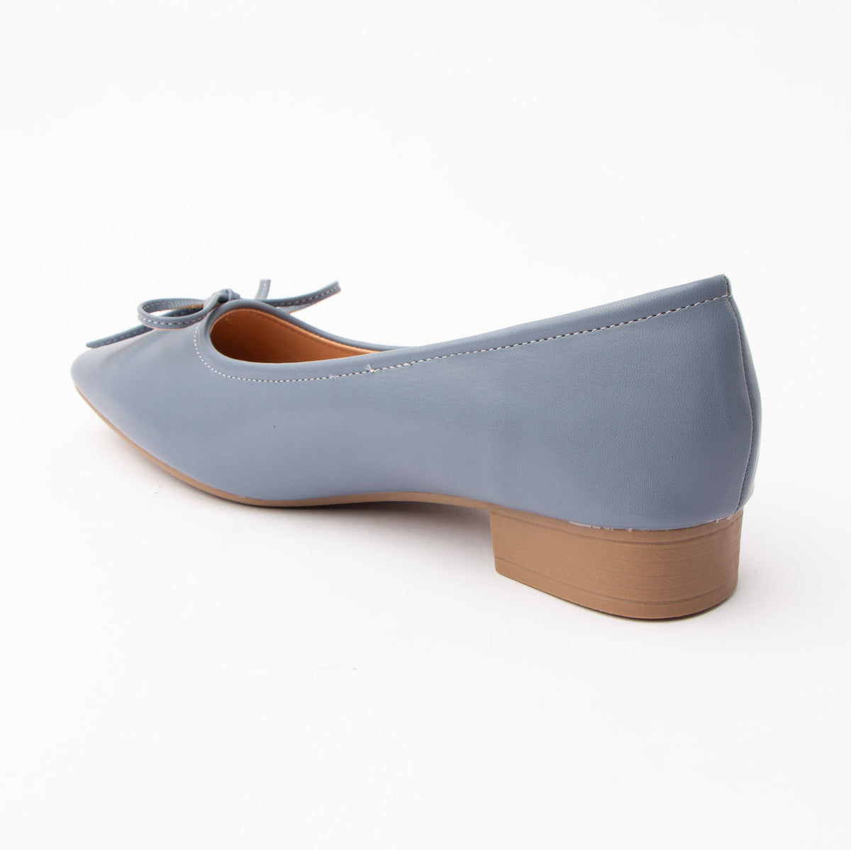 Blue pumps for women, back view showing the heel