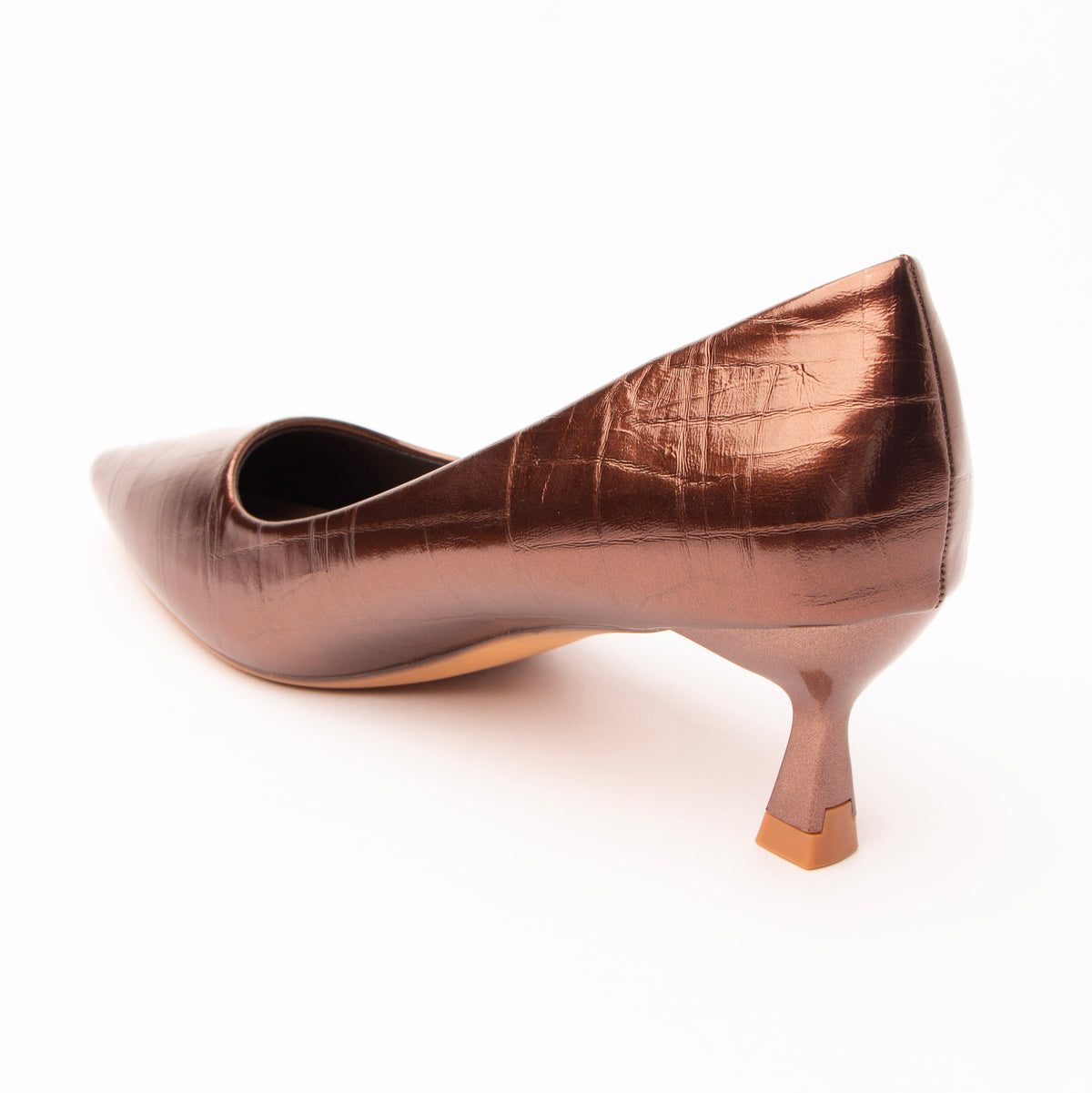 Brown pumps for women, back view showing the heel