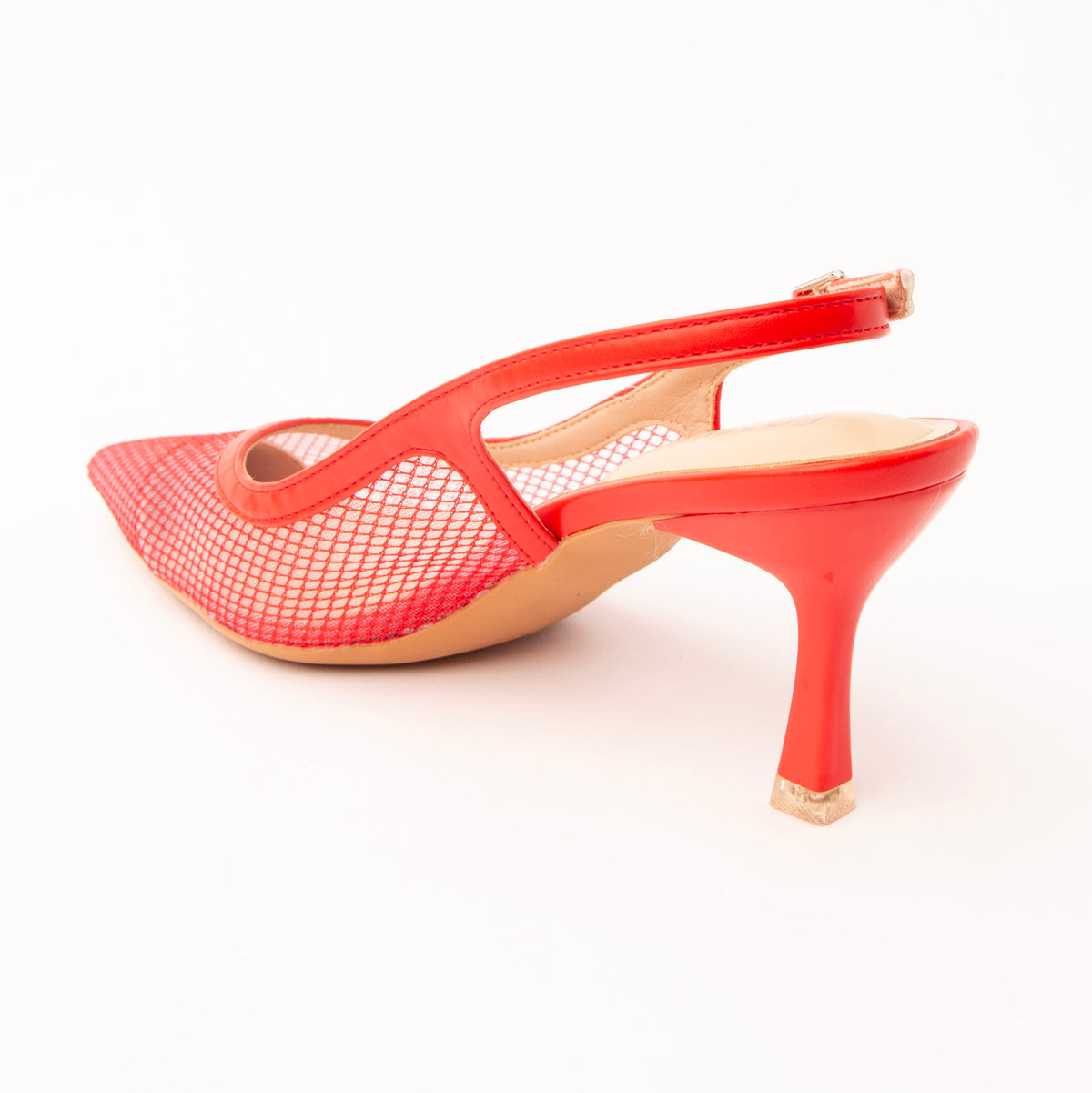 Red pumps for women, back view showing the heel