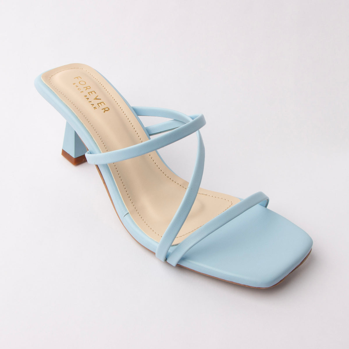 Blue mules for women, side view