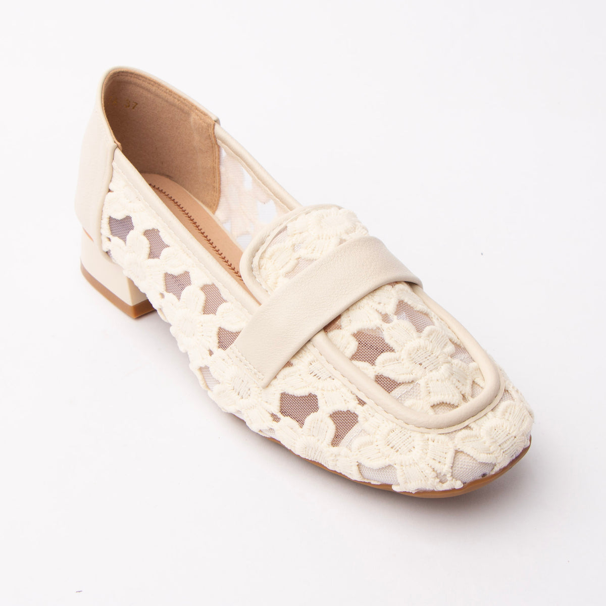 Beige lace loafers for women - Forever Shoe Bazar