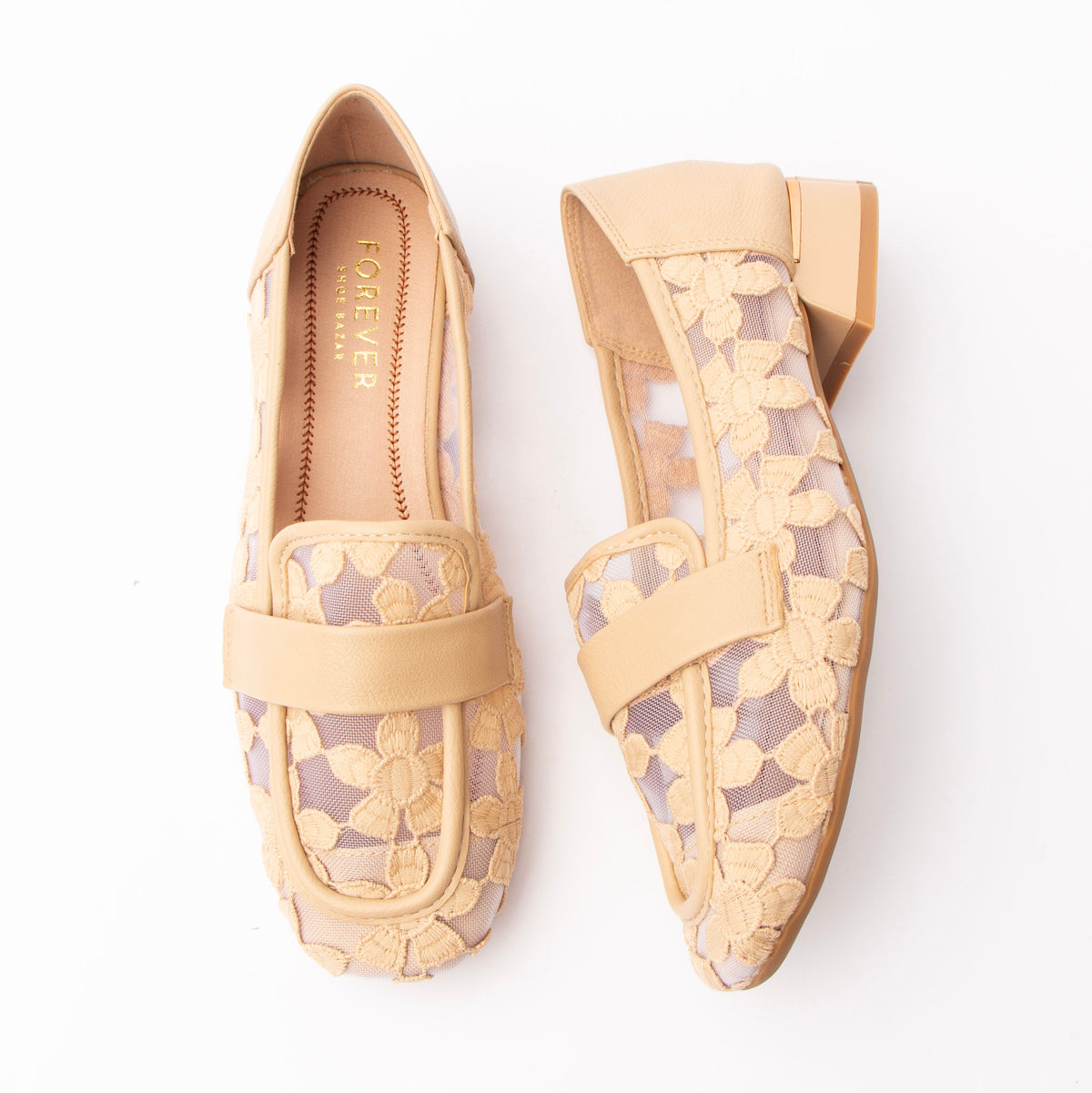 Khaki lace loafers for women with a cushioned footbed