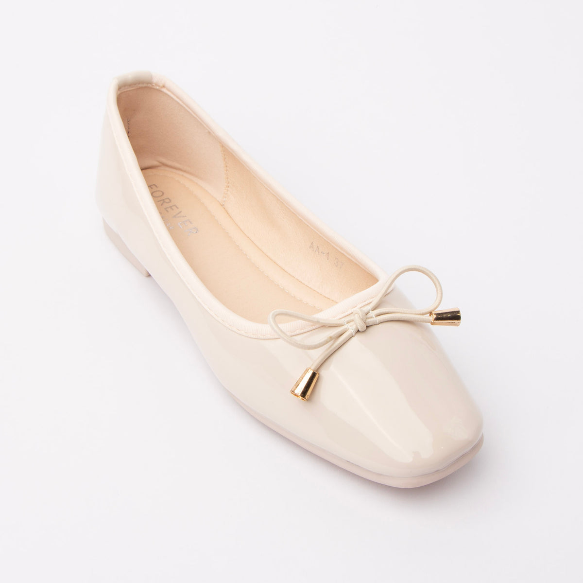 Cream patent ballerina flats for women - Forever Shoe Bazar