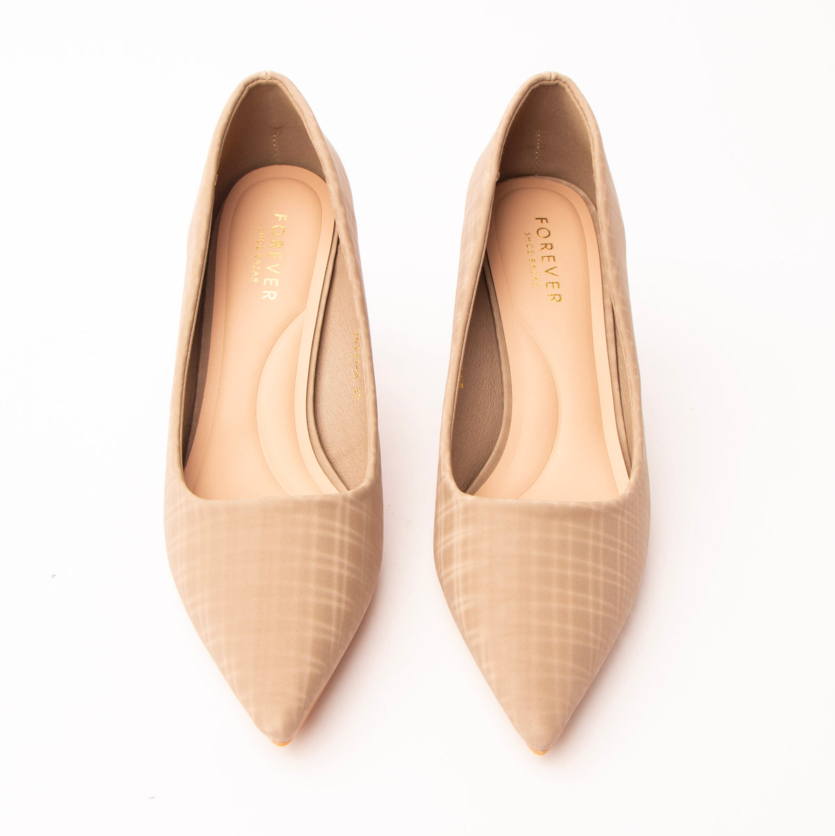 Beige check print court shoes styled for everyday wear