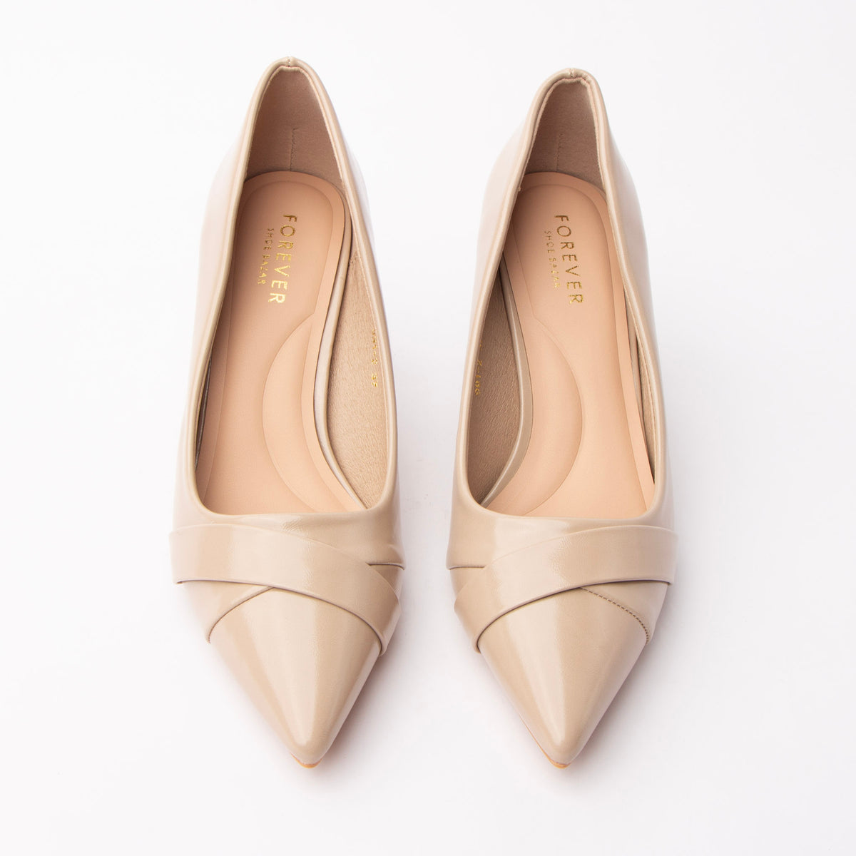 Beige folded strap pumps styled for everyday wear