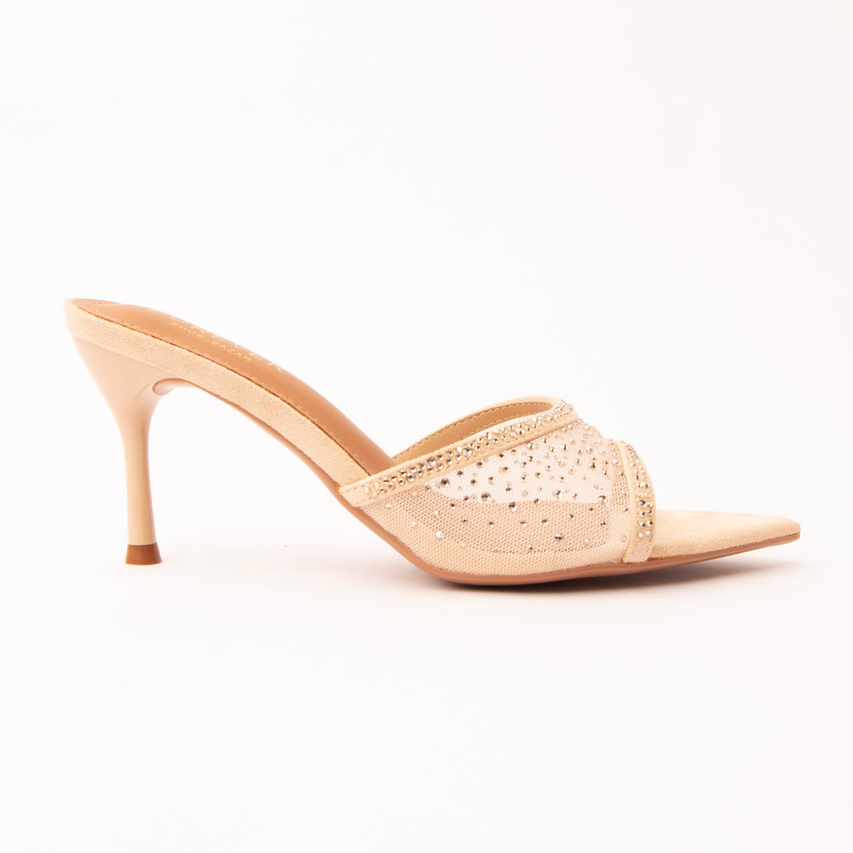 Beige mules for women, side view