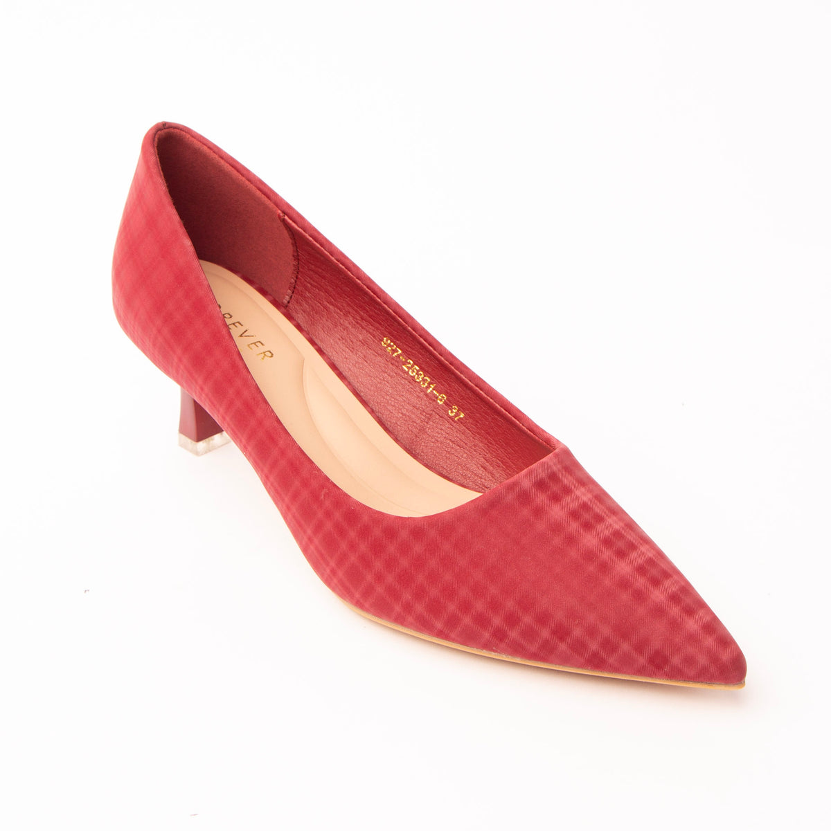 Maroon check print kitten heels for women – Forever Shoe Bazar