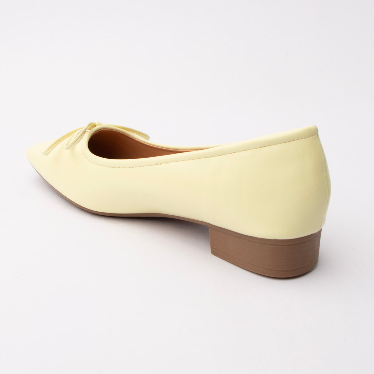 Yellow pumps for women, back view showing the heel