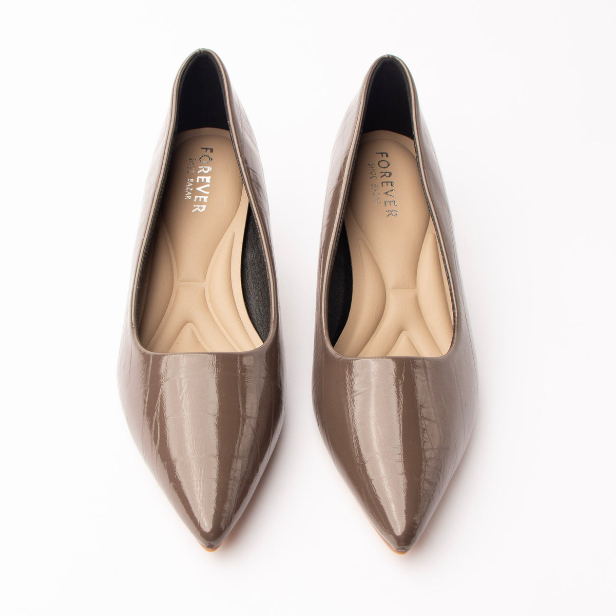 Grey pumps for women, both shoes from the front