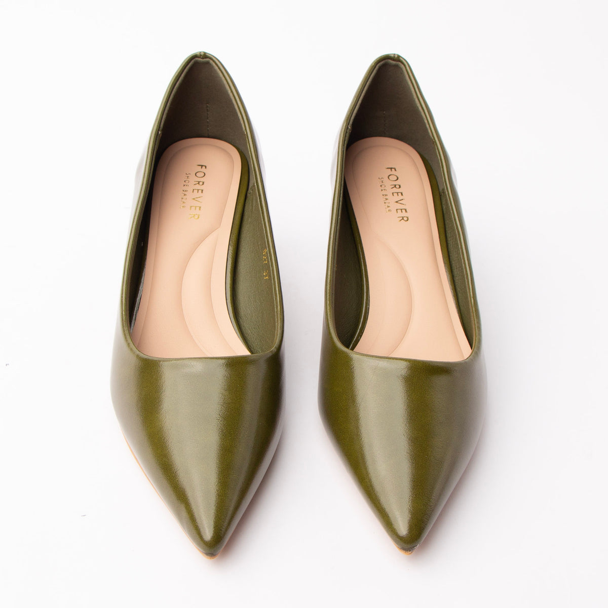 Green pointed court shoes styled for everyday wear