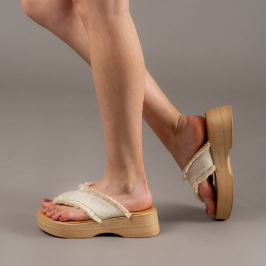 Denim Drift - Beige Casual Thong Slipper