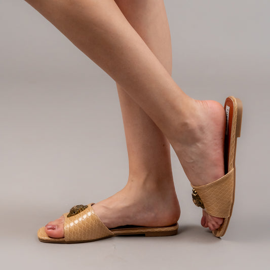 Dracarys - Khaki Faux Snake Skin Flats