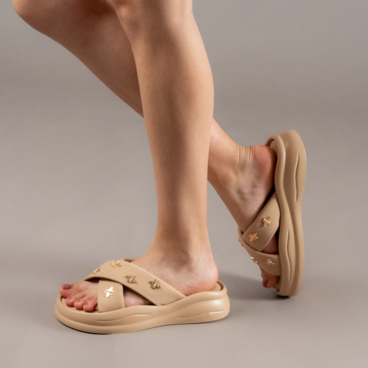 Bee-lieve In Yourself - Beige Cross Slides