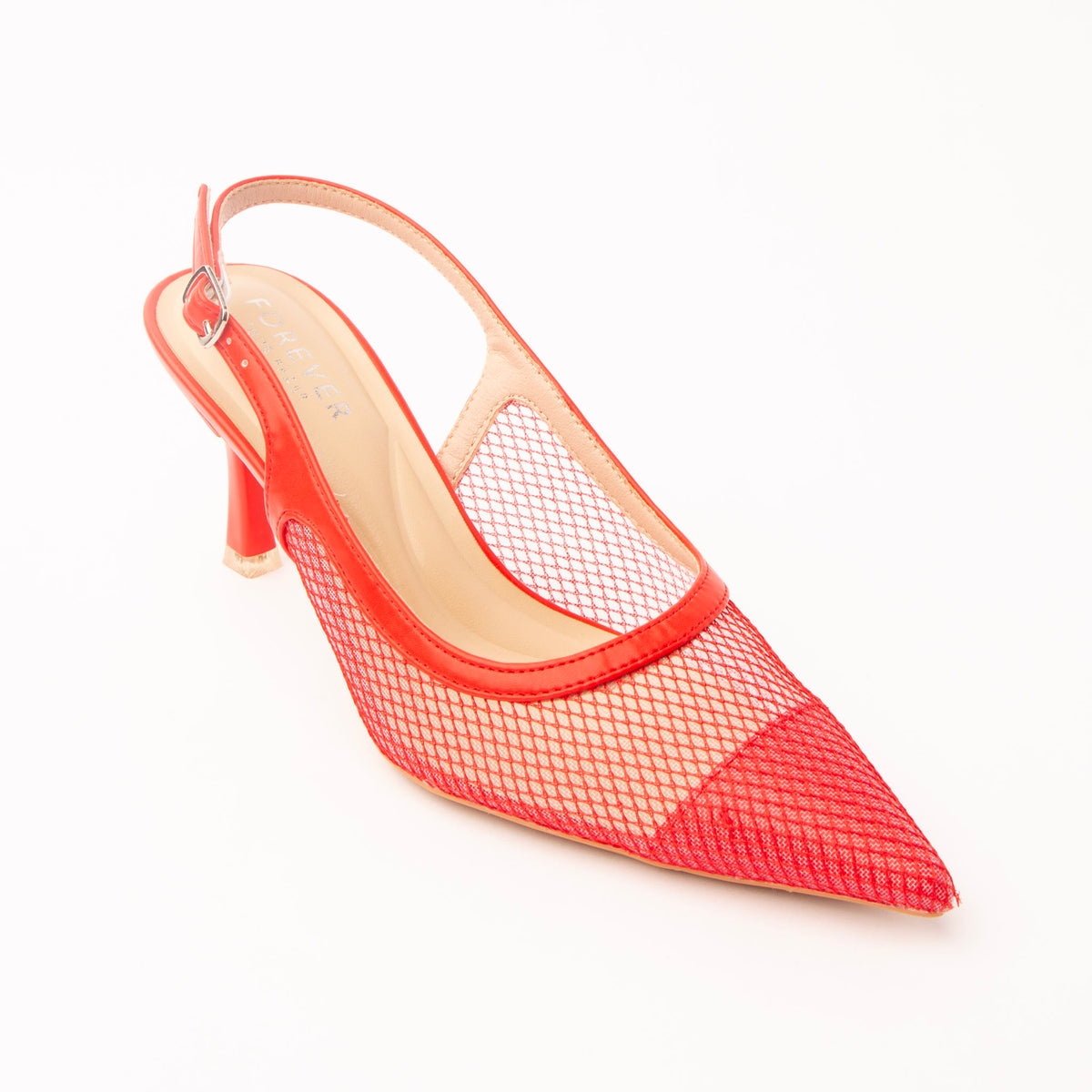 Red pumps for women, three-quarter view