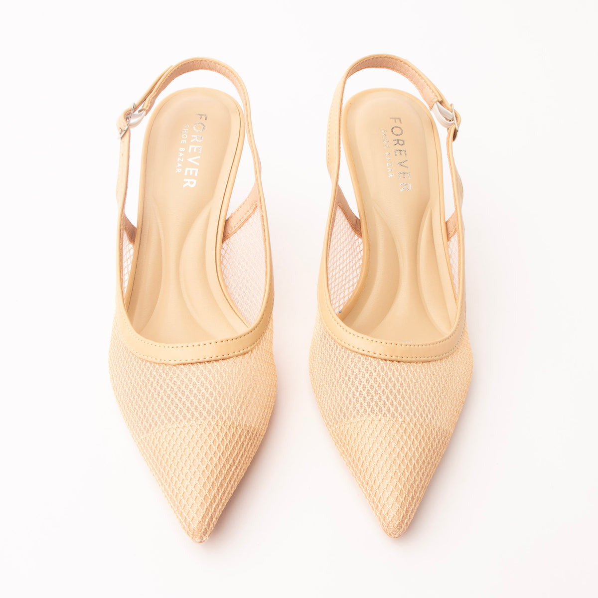 Khaki pumps for women, both shoes from the front