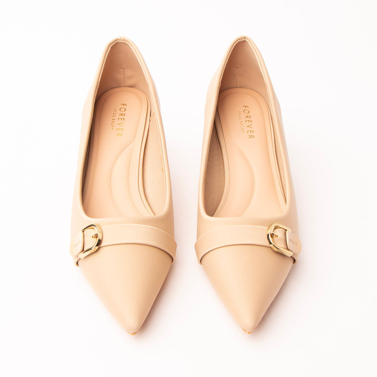 Khaki buckle kitten heels for women with a cushioned footbed