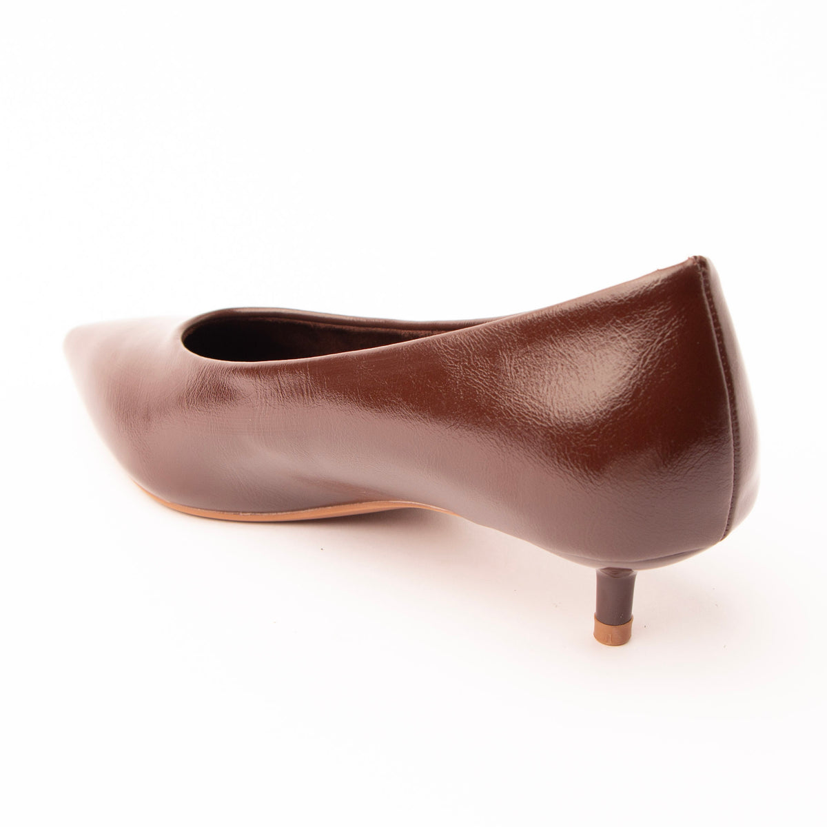 Coffee Brown pumps for women, back view showing the heel