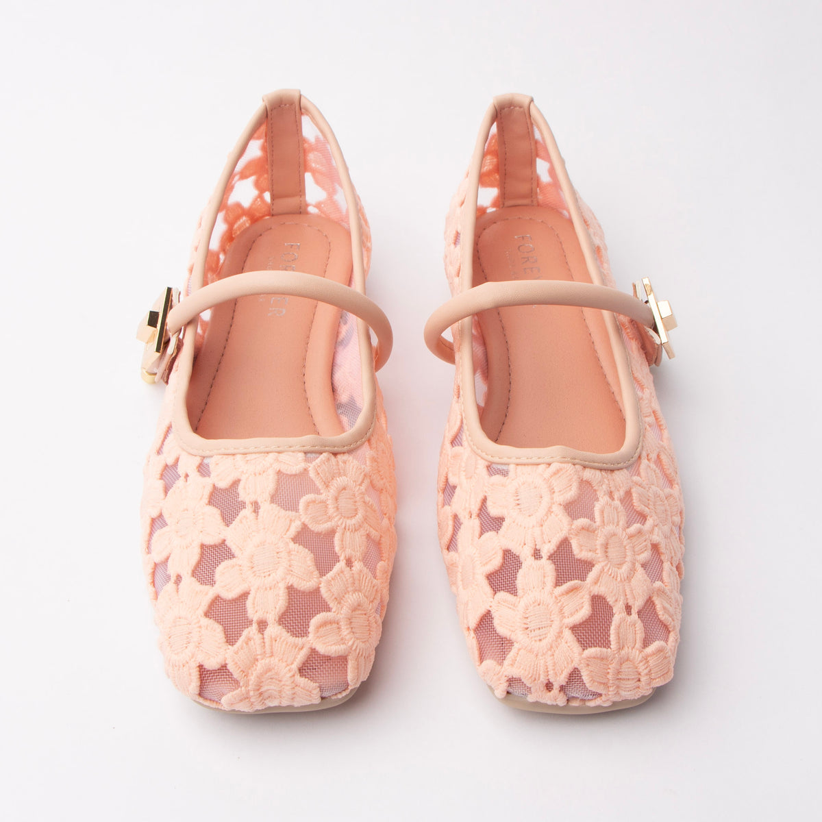 Pink flats for women, both shoes from the front