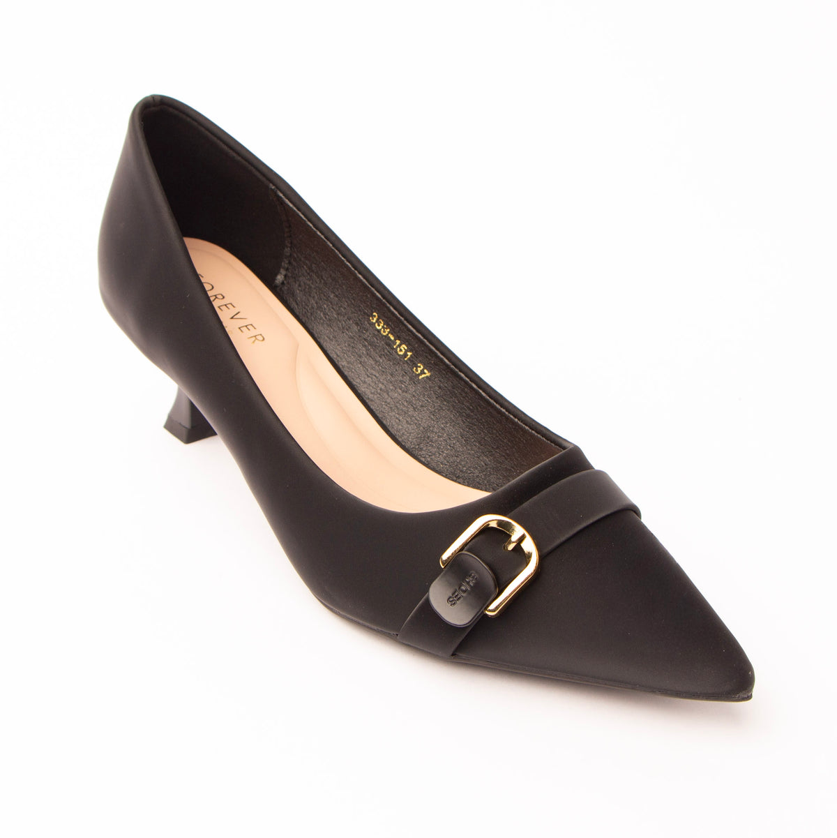 Black buckle kitten heels for women - Forever Shoe Bazar