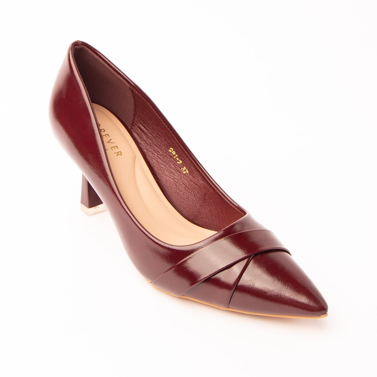 Maroon folded strap pumps for women - Forever Shoe Bazar