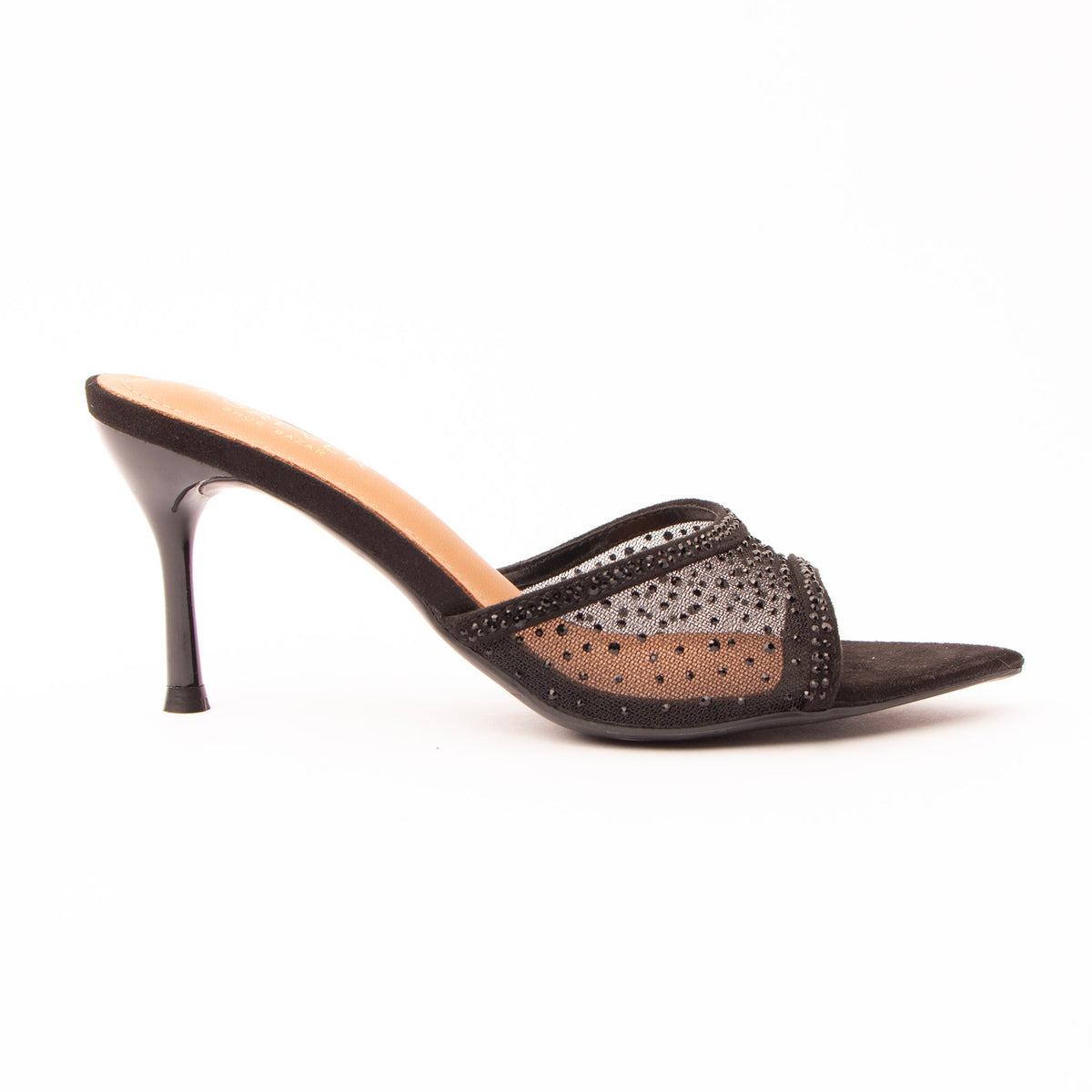 Black mules for women, side view