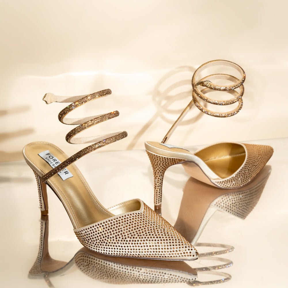 No Strings Attached - Gold Rhinestone Pencil Heels - view 3