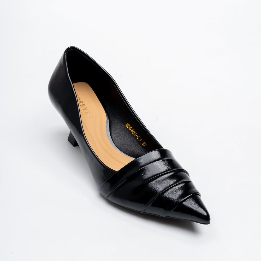The Pleat - Black Pointed Kitten Heel Pump - view 2