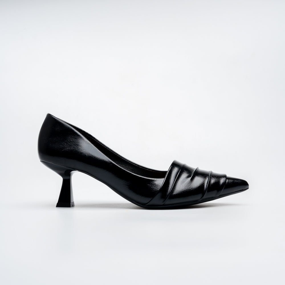 The Pleat - Black Pointed Kitten Heel Pump