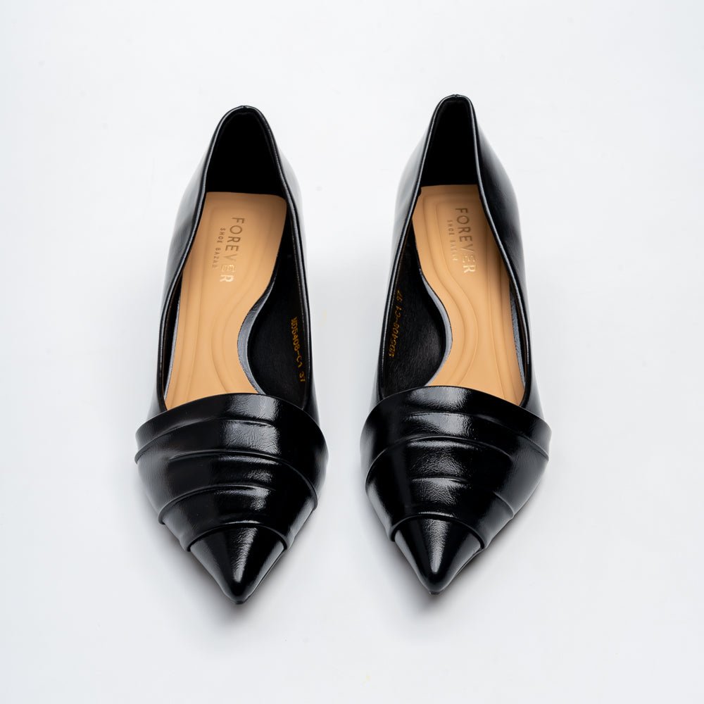 The Pleat - Black Pointed Kitten Heel Pump - view 3