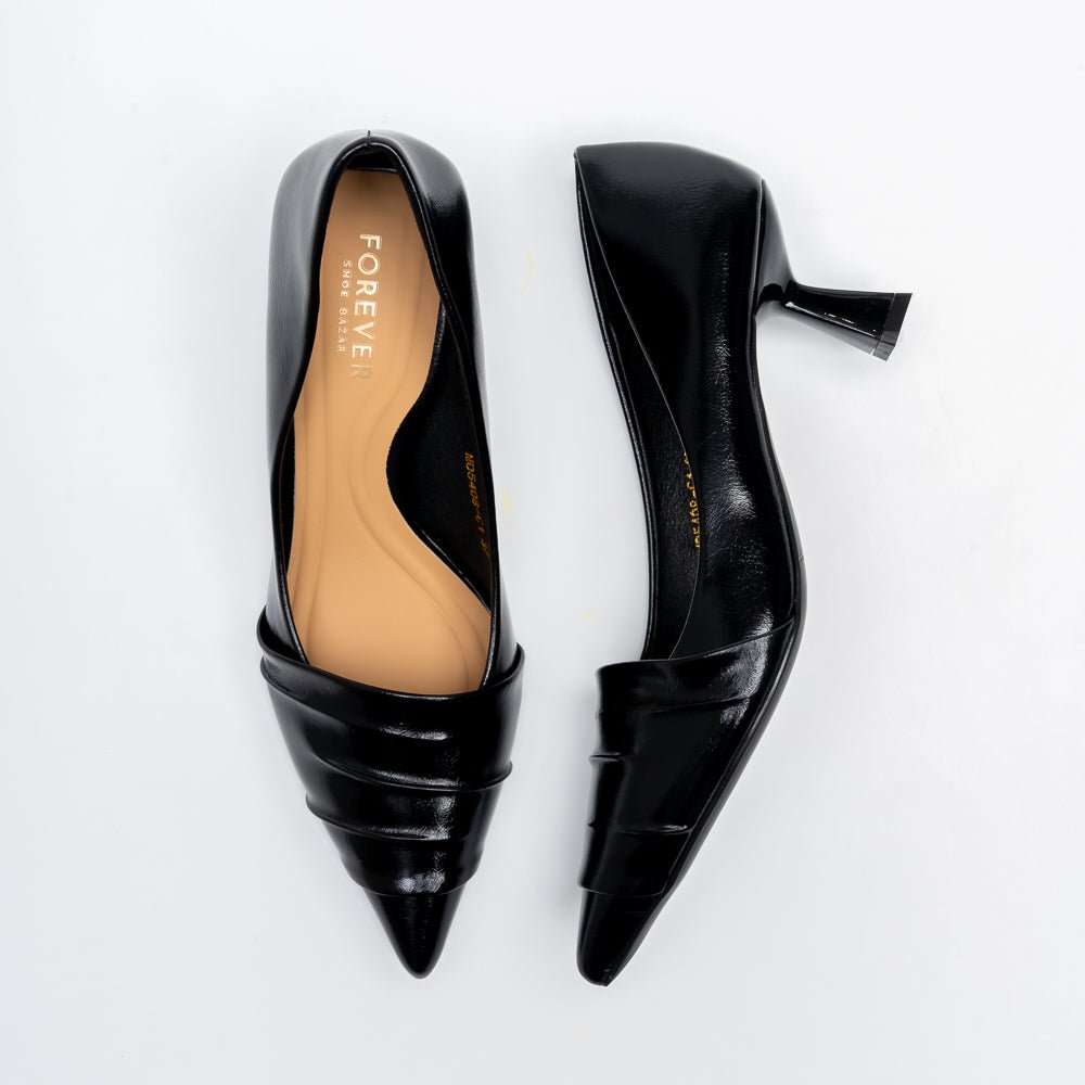 The Pleat - Black Pointed Kitten Heel Pump - view 4
