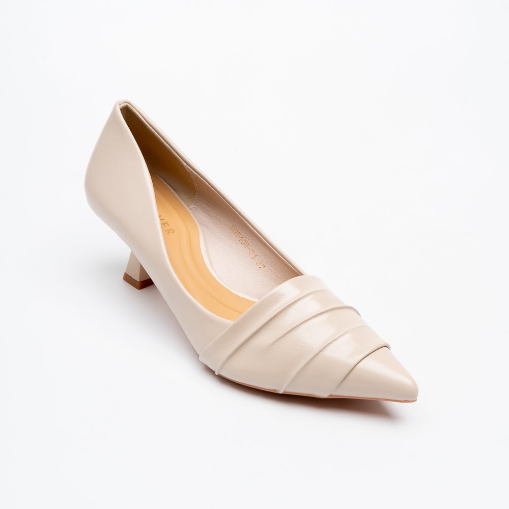 The Pleat - Beige Pointed Kitten Heel Pump - view 2