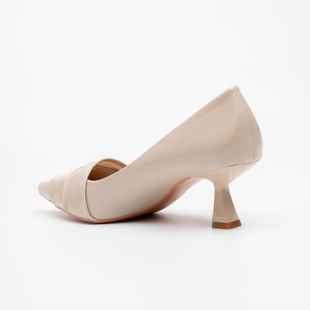 The Pleat - Beige Pointed Kitten Heel Pump - view 5