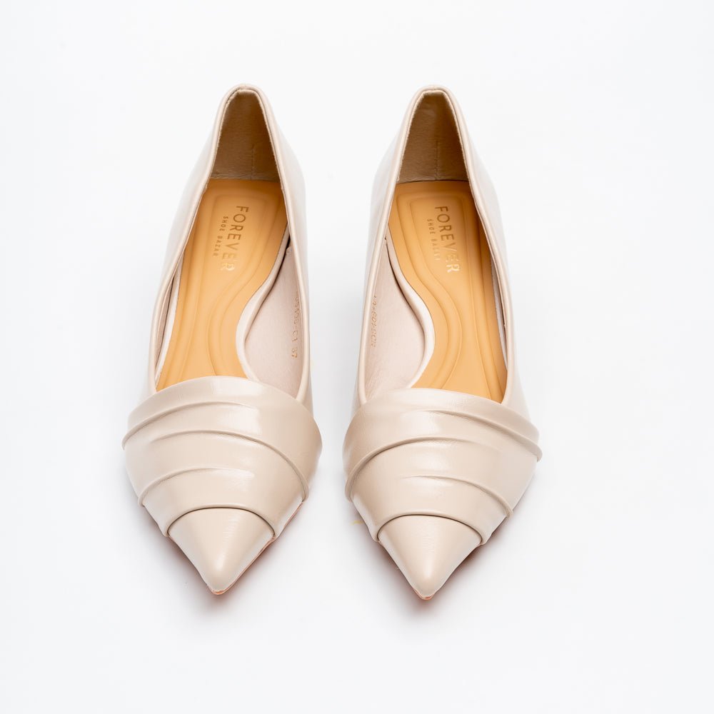 The Pleat - Beige Pointed Kitten Heel Pump - view 3