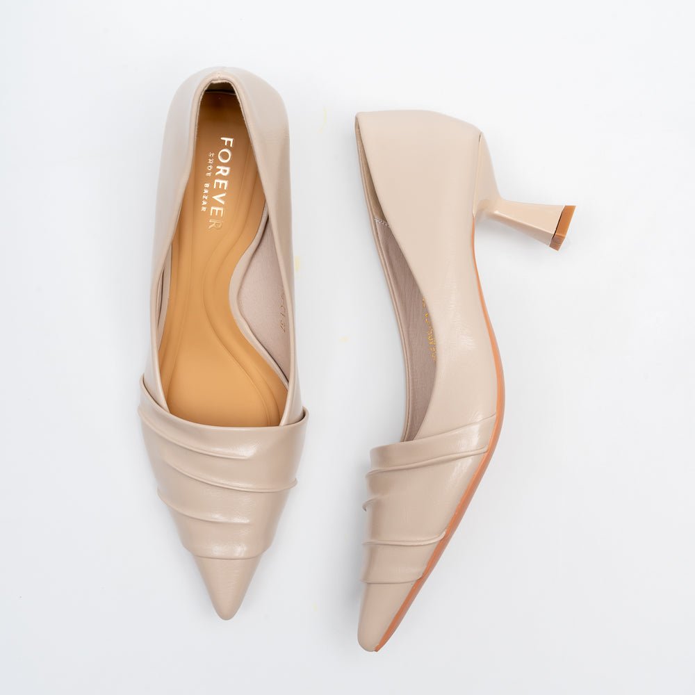 The Pleat - Beige Pointed Kitten Heel Pump - view 4