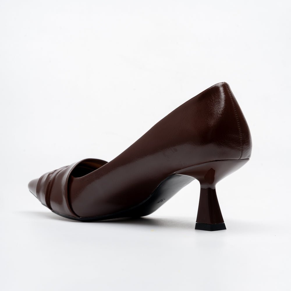 The Pleat - Coffee Pointed Kitten Heel Pump - view 5
