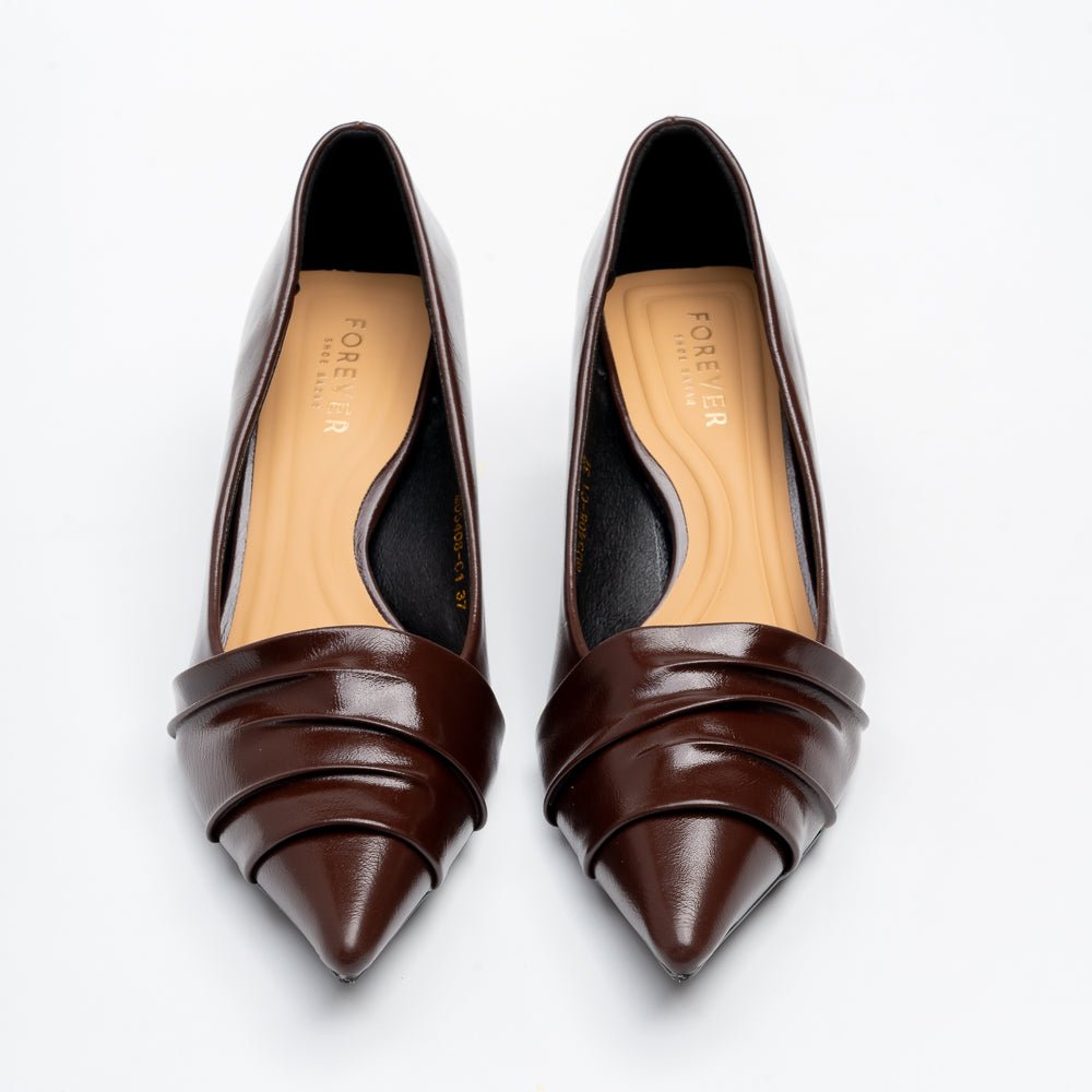 The Pleat - Coffee Pointed Kitten Heel Pump - view 3