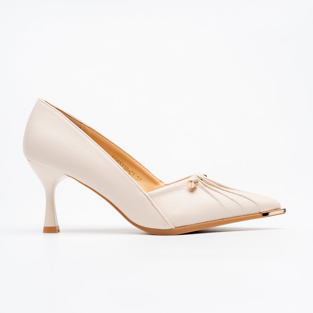 Raven Pleat Kitten Heel Pumps - Beige