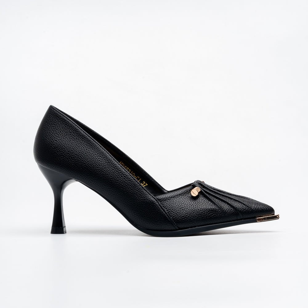 Raven Pleat Kitten Heel Pumps - Black