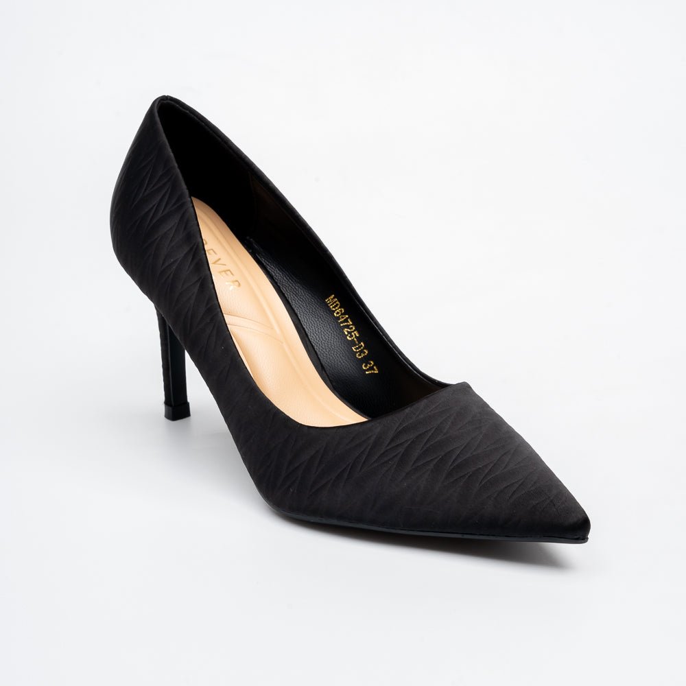 Textured Pointed Toe Stiletto Pumps - Black - view 2