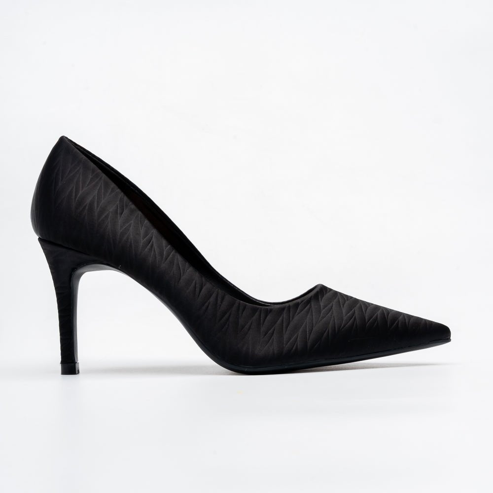 Textured Pointed Toe Stiletto Pumps - Black