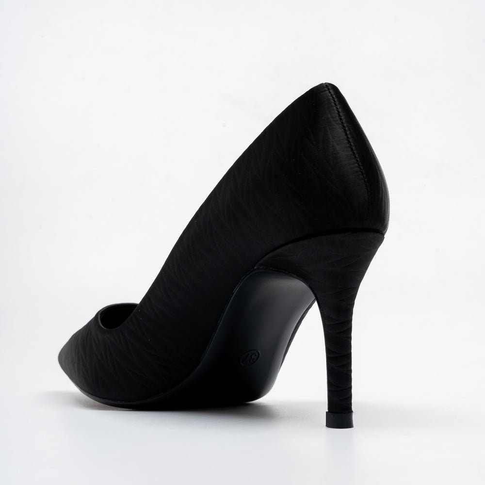 Textured Pointed Toe Stiletto Pumps - Black - view 5