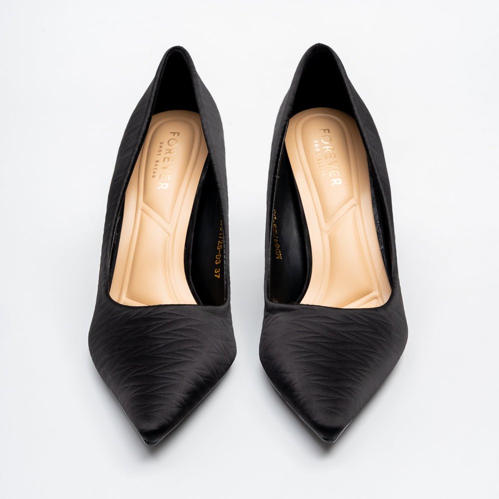 Textured Pointed Toe Stiletto Pumps - Black - view 3