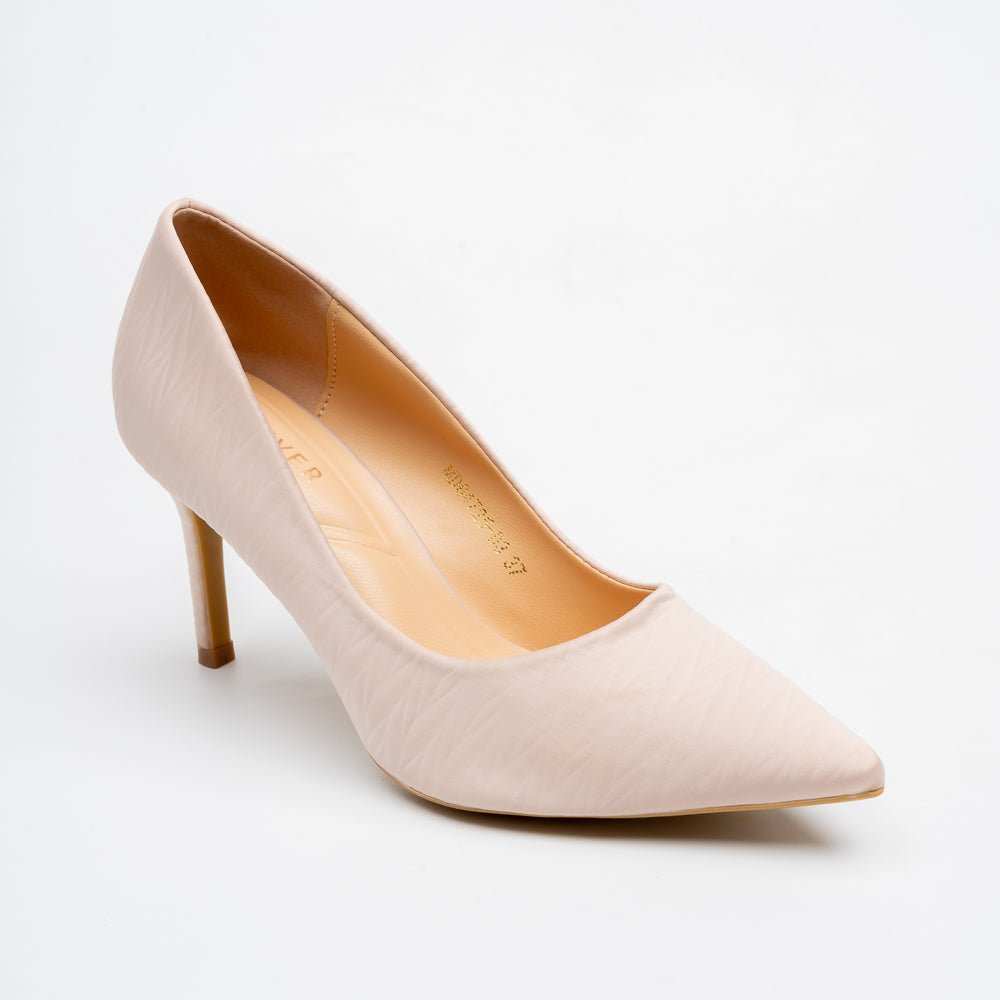 Textured Pointed Toe Stiletto Pumps - Beige - view 2