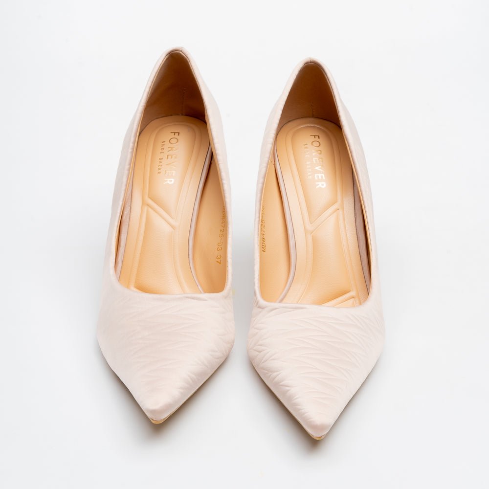 Textured Pointed Toe Stiletto Pumps - Beige - view 3