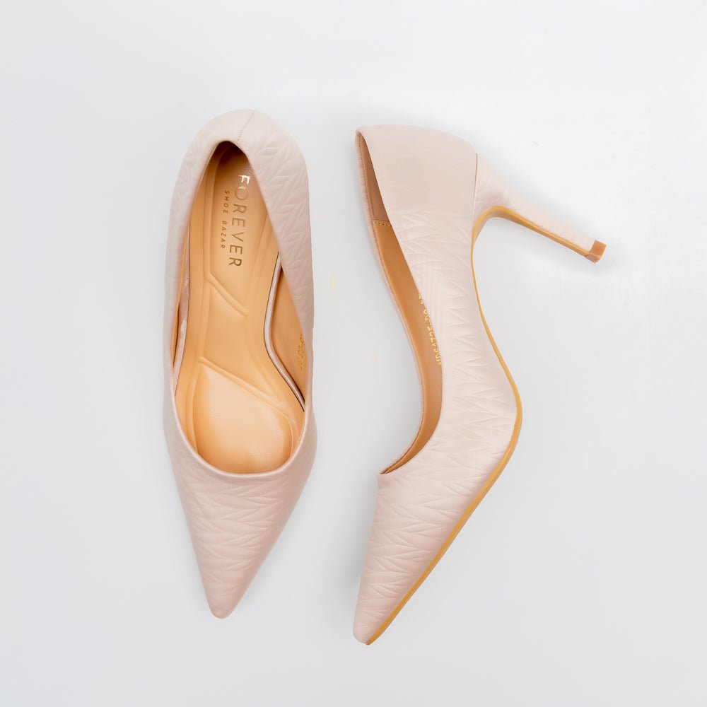 Textured Pointed Toe Stiletto Pumps - Beige - view 4