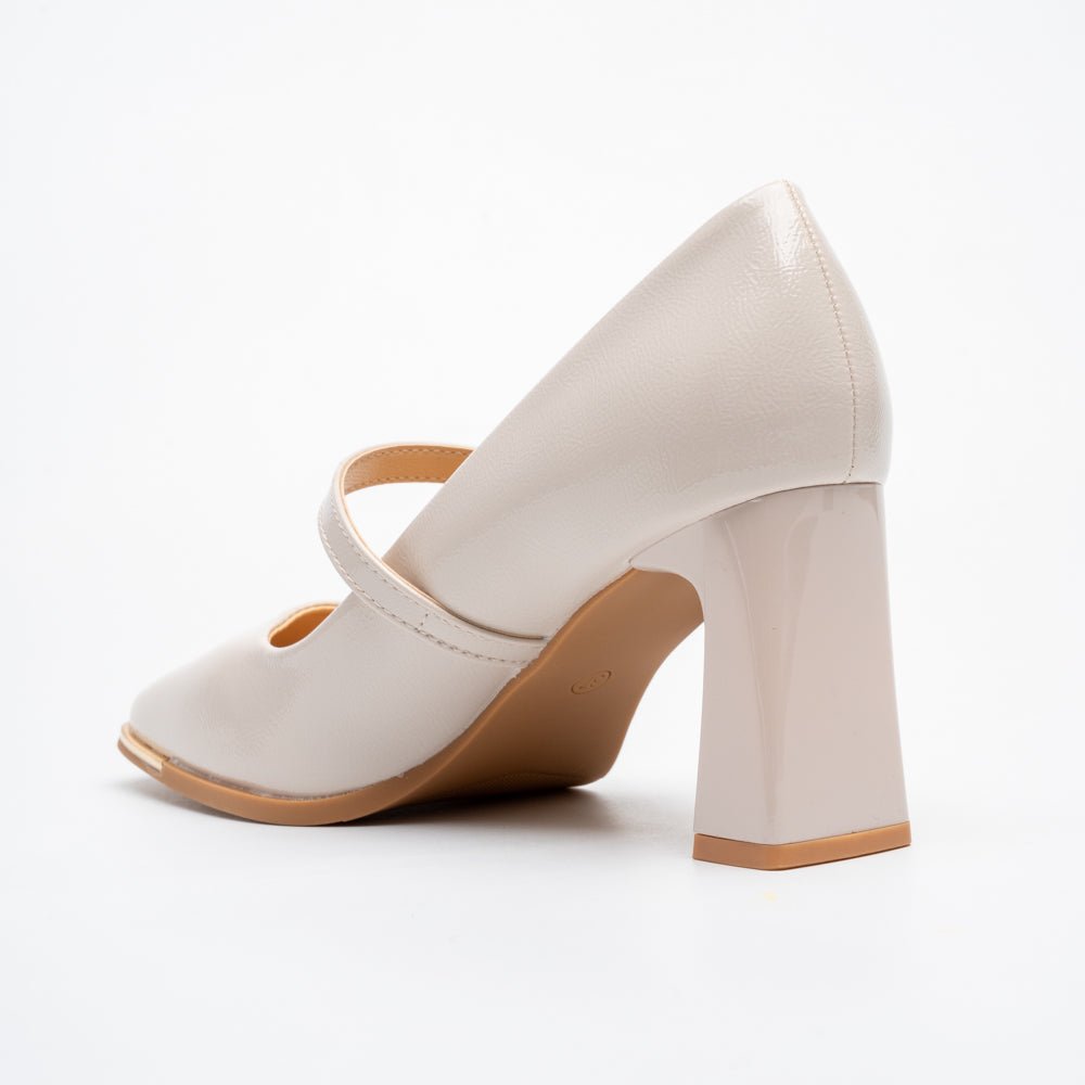 Pearl Ivory Mary Jane Block Heel Pumps - Beige - view 5