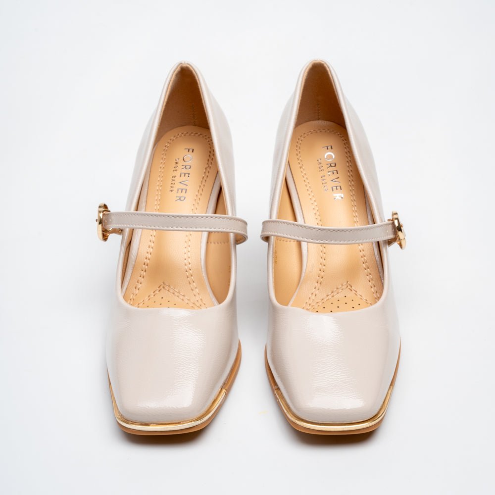 Pearl Ivory Mary Jane Block Heel Pumps - Beige - view 3