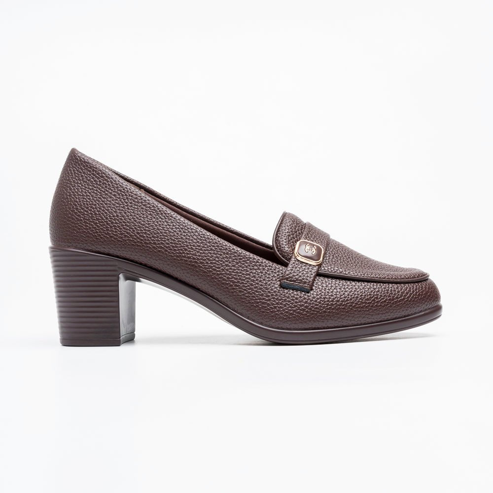 Cavina Strap Loafer Heels - Coffee