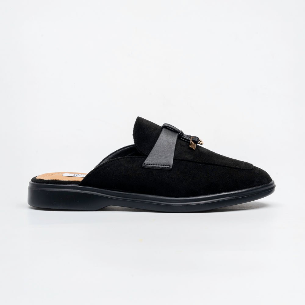 Santino Suede Mule Loafers - Black